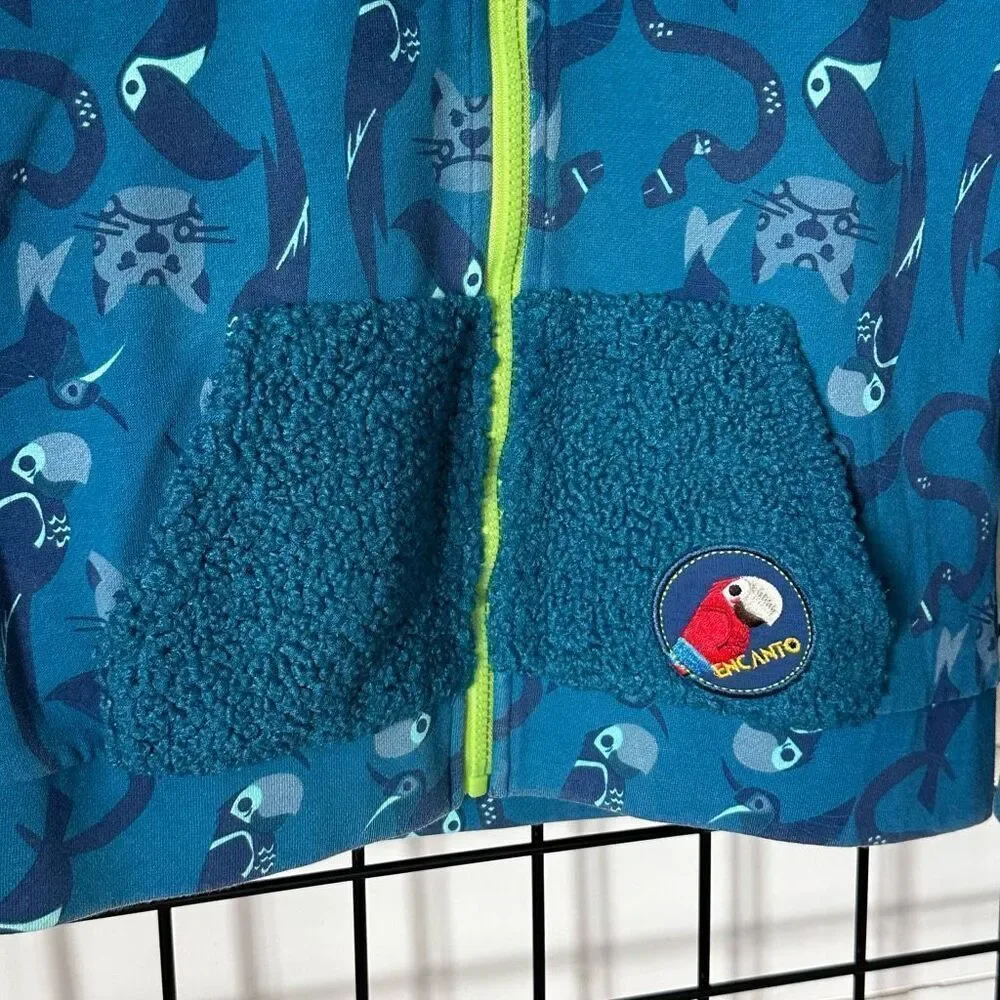 Disney Encanto Full‎ Zip Hooded Jacket Kids 9/10 Blue Fuzzy Sherpa